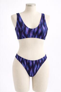 JMP The Label Abstract Purple Blue Bikini Set Scoop Neck High Cut Bottom XXL NWT